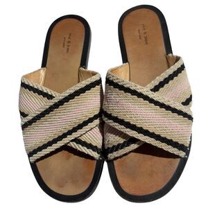 Rag & Bone Keaton Sandals Size 37 Slide Slip-on Crisscross Pink Beige Stripe